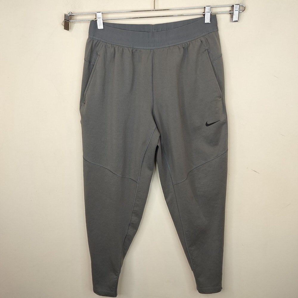 Nike Jogger Yoga Knit Pants Mens Large Dri-Fit Tapered Gray Drawstring Waist